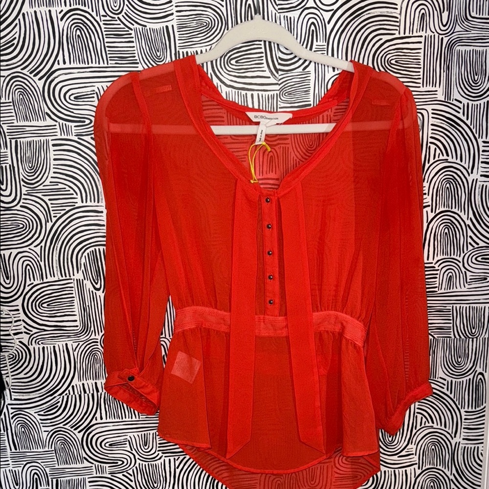 BCBGeneration Orange Buttoned Peplum Blouse